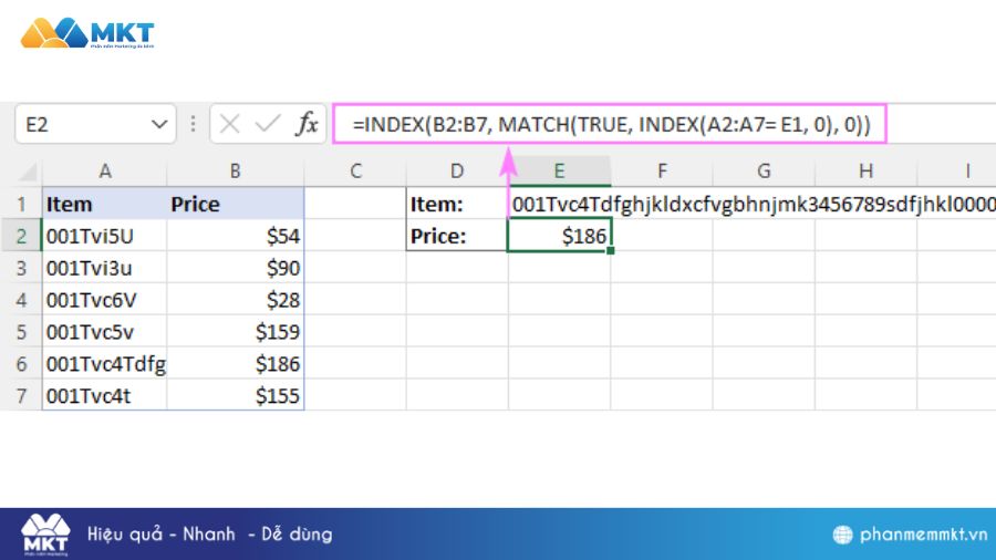 Sử dụng hàm INDEX, MATCH thay thế hàm Vlookup