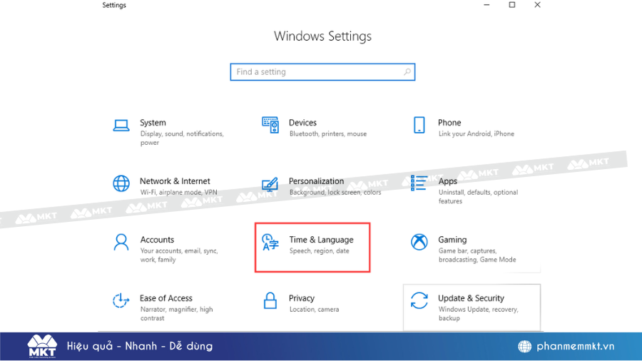 Vào Time & language > Date & time