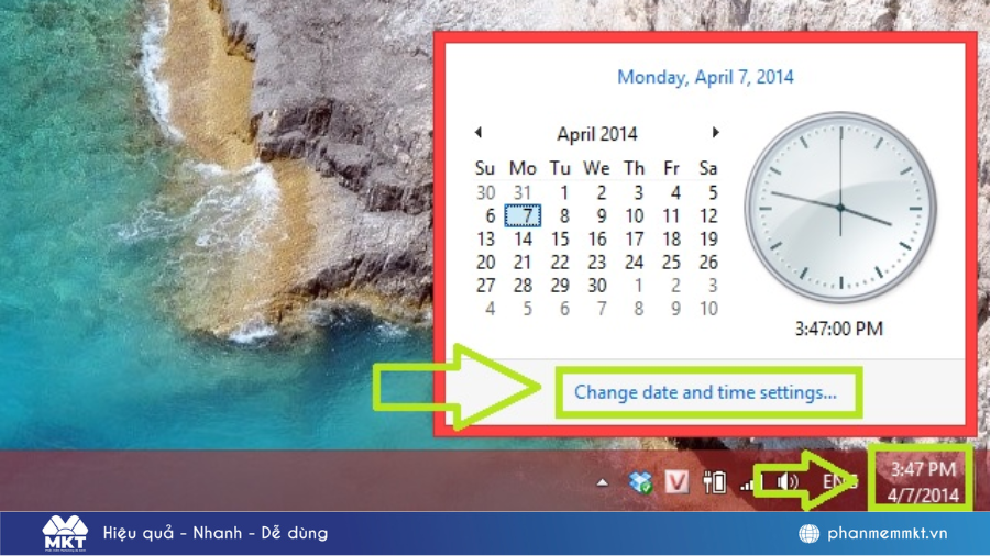 Chọn Change Date and time settings