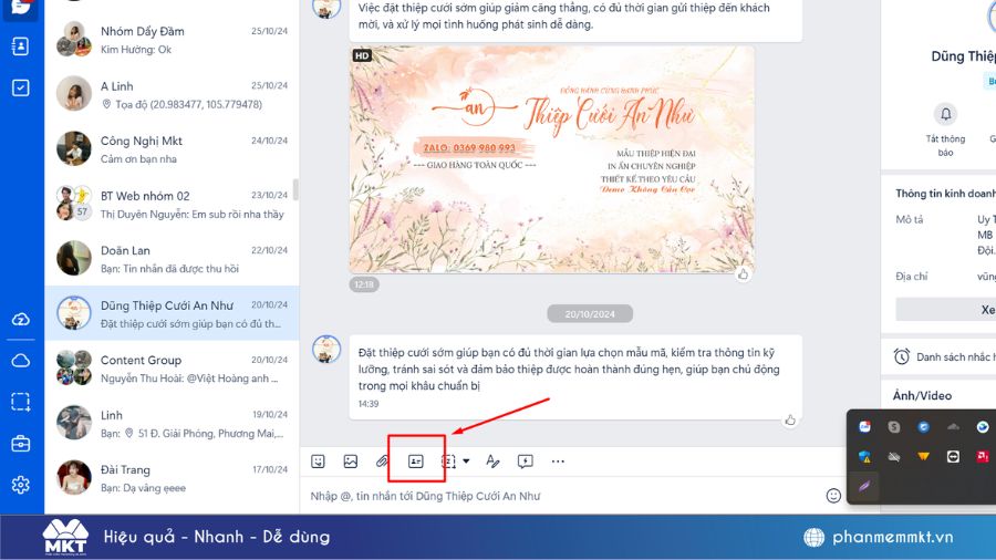 Gửi danh thiếp Zalo trong tin nhắn trên máy tính