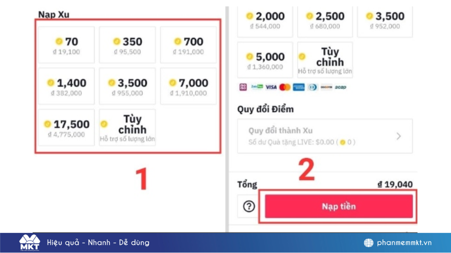 Nạp xu TikTok bằng thẻ điện thoại trên website TikTok