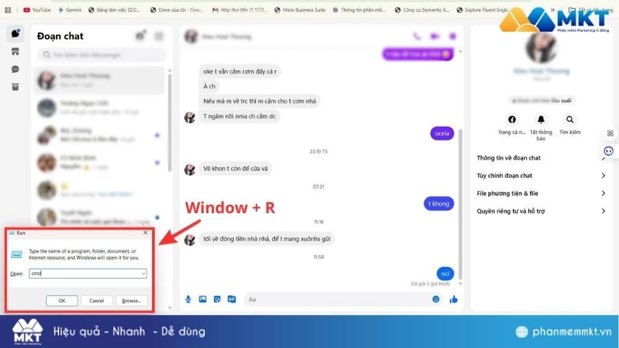 Bấm tổ hợp phím Window + R và gõ cụm từ cmd Cách tìm địa chỉ IP Facebook của người khác