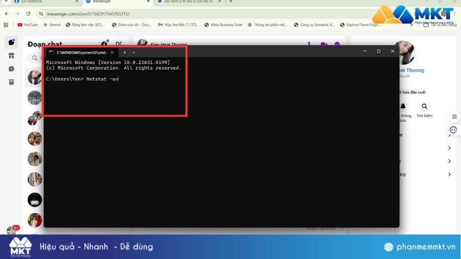 Gõ lệnh Netstat-an Cách tìm địa chỉ IP Facebook của người khác