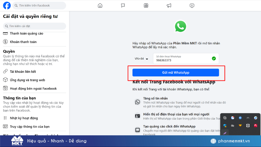 Cách liên kết WhatsApp với Facebook