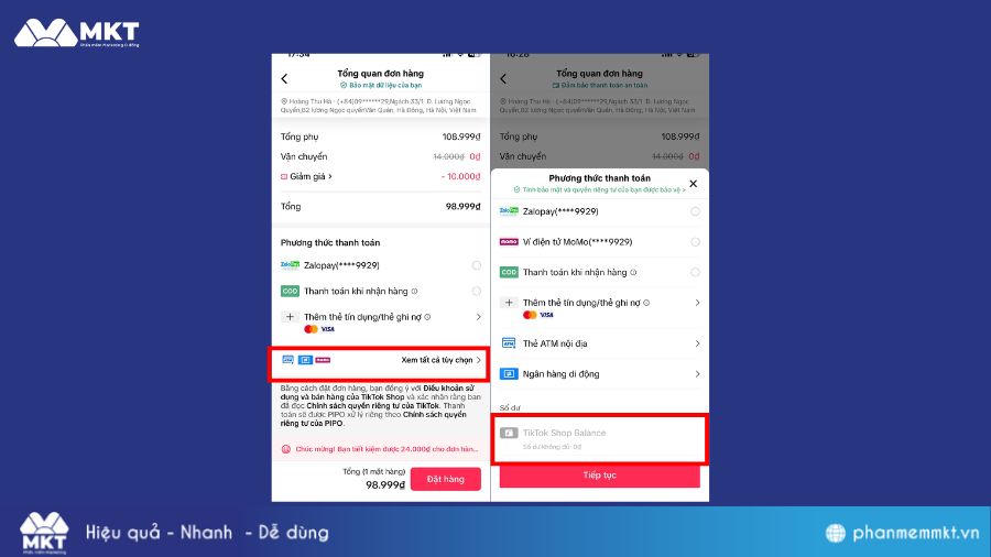 Sử dụng TikTok shop balance mua hàng trên TikTok shop