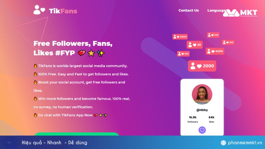 Top 8 app tăng tim TikTok hiệu quả cao 5 TikFans - App tăng tim TikTok theo cơ chế tích điểm
