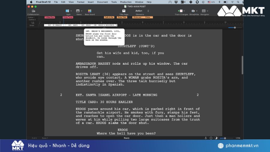 Giao diện Final Draft Phần mềm viết kịch bản