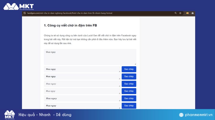 Cách đổi font chữ trên Facebook với Lucid Gen