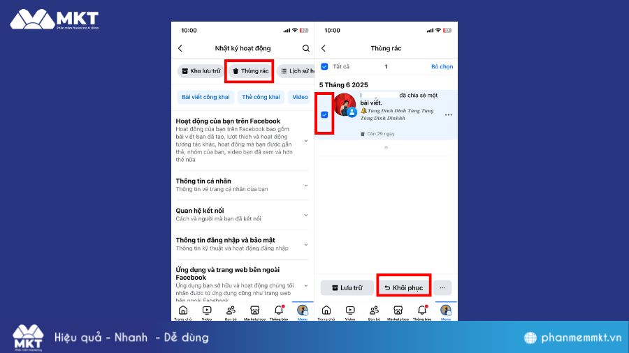 Hướng dẫn cách khôi phục bài viết đã xóa trên Facebook ở điện thoại 