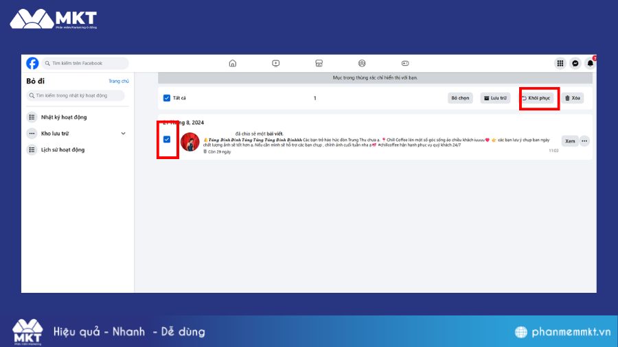 Khôi phục bài viết đã xóa trên Facebook ở máy tính 