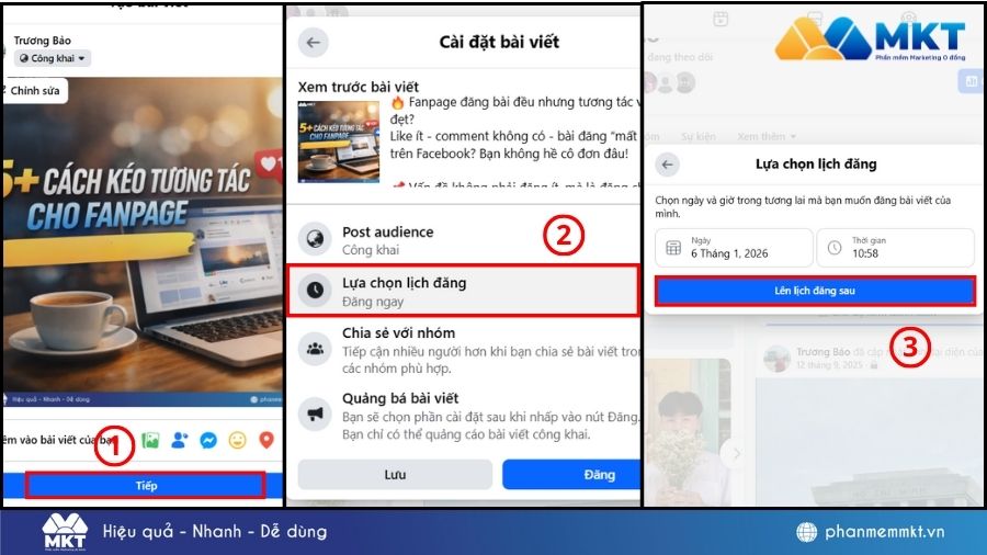 Chọn lịch đăng bài Hẹn giờ đăng bài Facebook cá nhân trên máy tính