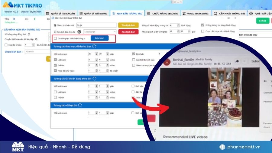 Anh Thùy sử dụng MKT TikPro để seeding livestream bán hàng