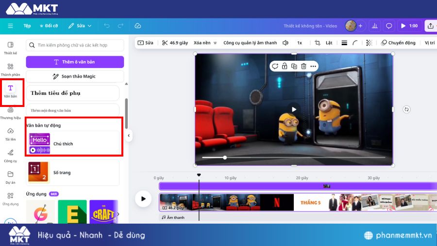 Web tạo phụ đề tự động bằng Canva