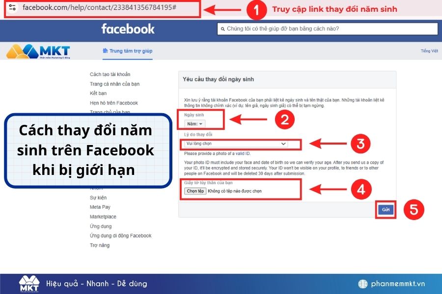 thay đổi năm sinh trên Facebook khi bị giới hạn