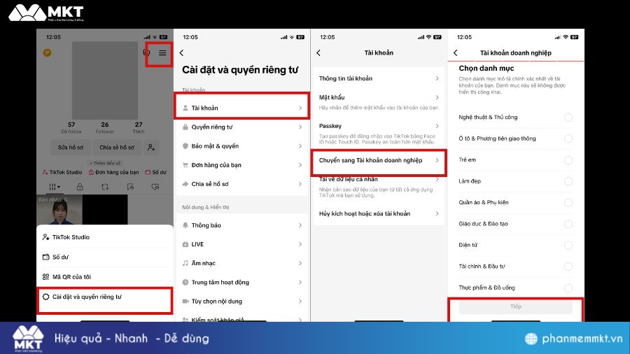 Cách chuyển từ TikTok cá nhân sang TikTok doanh nghiệp