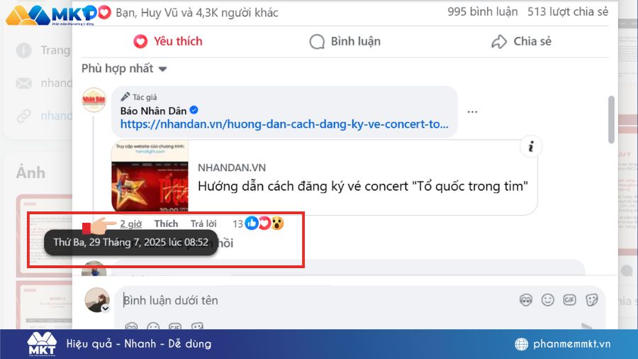 cách xem thời gian comment trên Facebook của người khác