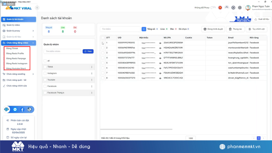 Phần mềm MKT Viral hỗ trợ đăng video đa kênh tự động