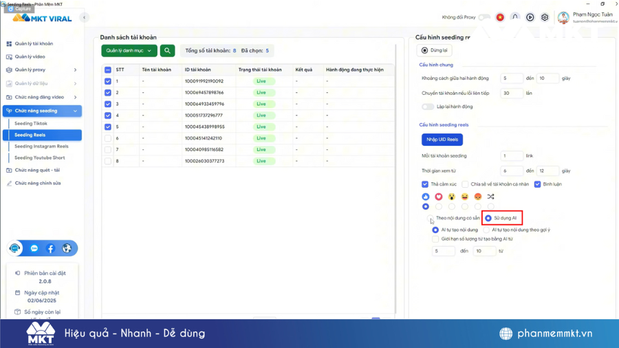 Tạo bình luận video bằng AI trên MKT Viral