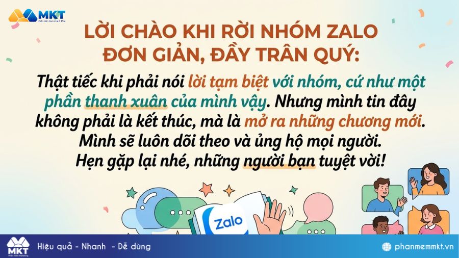Lời chào khi rời nhóm Zalo đơn giản Lời chào khi rời nhóm Zalo đơn giản, đầy trân quý