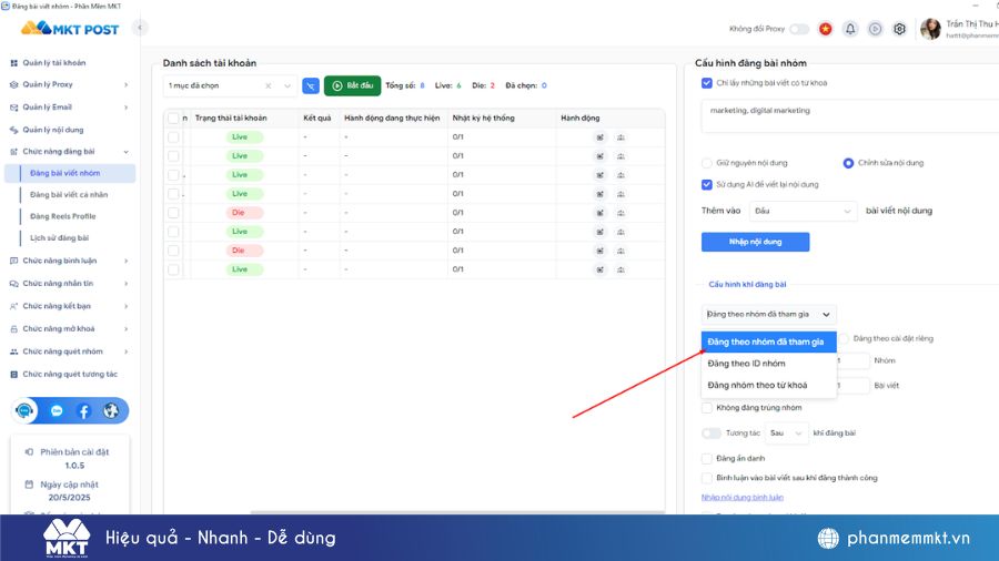 Phần mềm MKT Post tự động đăng bài hàng loạt