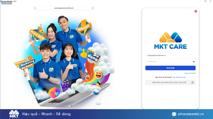 Đăng nhập phần mềm MKT Care Phần mềm quản lý tài khoản Facebook