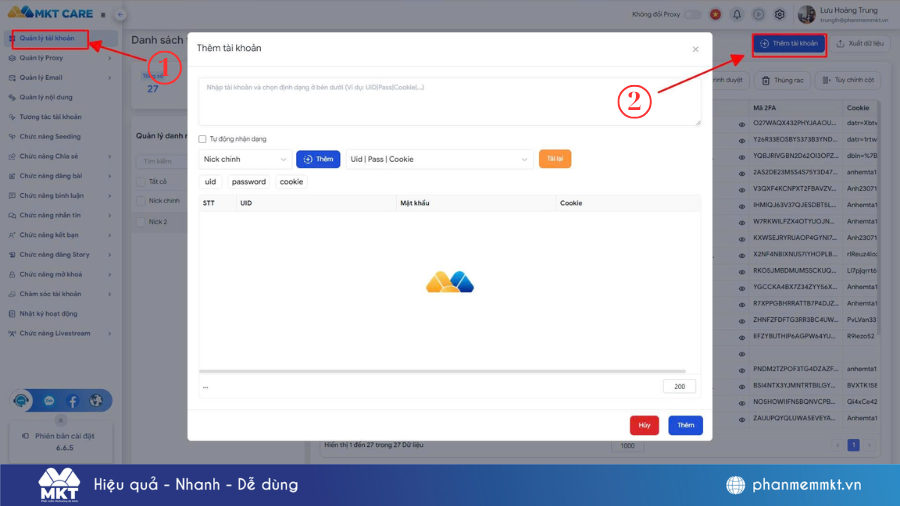 Tạo Danh mục quản lý tài khoản Phần mềm quản lý tài khoản Facebook