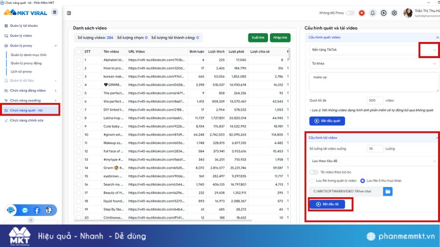 Hướng dẫn các bước tải video riêng tư hàng loạt bằng MKT Viral