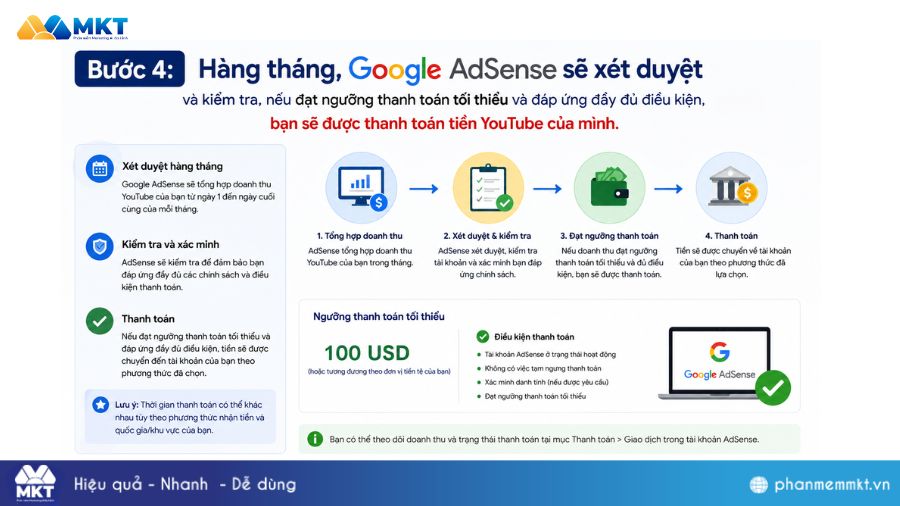 Hướng dẫn cách rút tiền YouTube Cash về tài khoản Việt 4 Xét duyệt thanh toán tiền YouTube từ AdSense