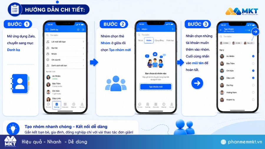 Hướng dẫn cách tạo nhóm Zalo không cần kết bạn cực đơn giản 5 Tạo nhóm bằng Mục “Nhóm”