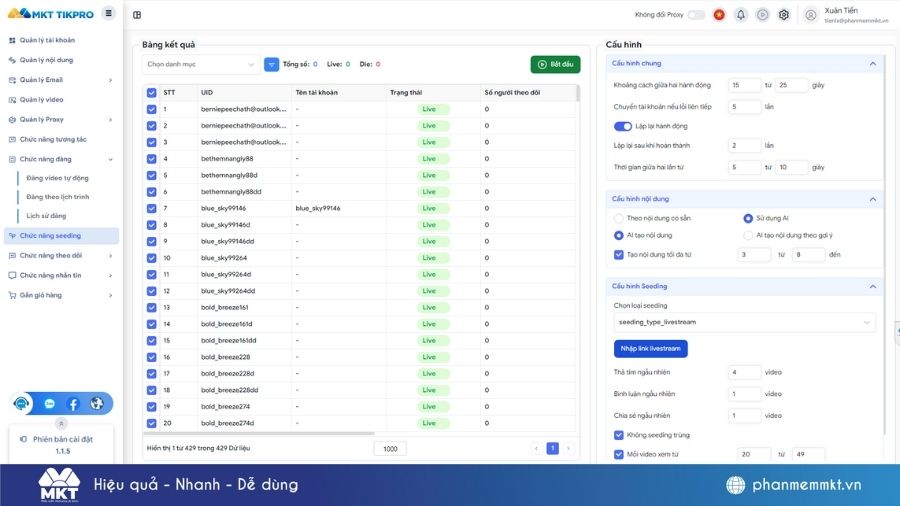 Tính năng phần mềm MKT TikPro