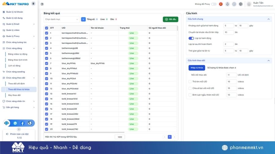 Tính năng phần mềm MKT TikPro - Viral Marketing