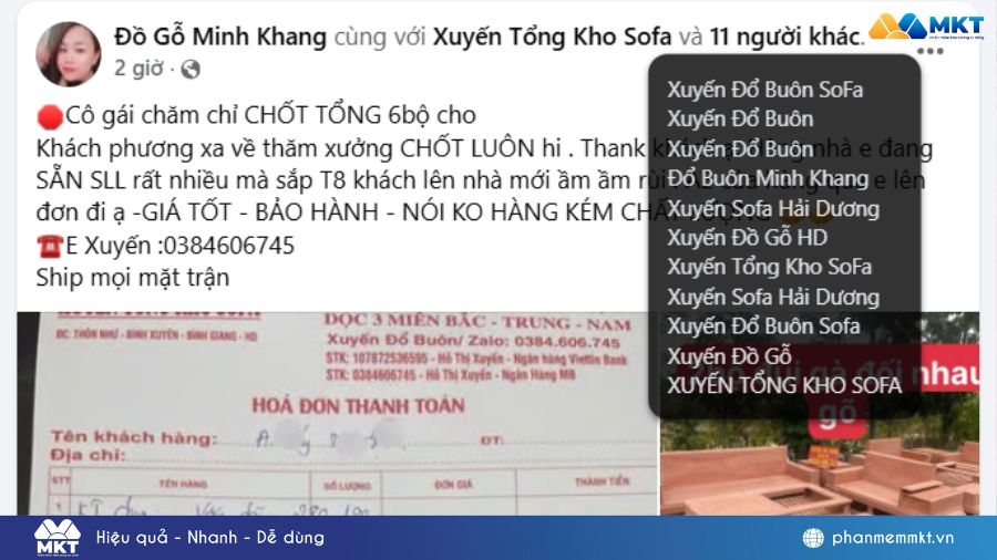 Hơn 10 tài khoản Facebook bán hàng được chị Xuyến vận hành tự động bằng MKT Care