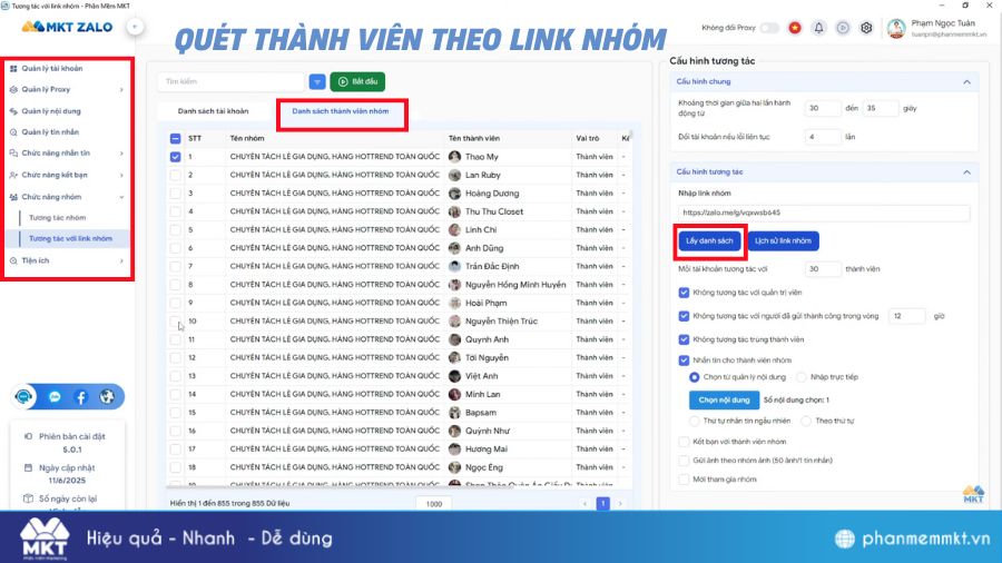 Quét thành viên theo link nhóm
