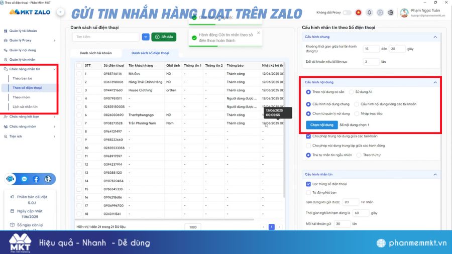 Tự động gửi tin nhắn hàng loạt trên Zalo