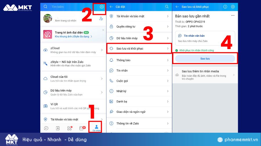 Cách bật sao lưu tin nhắn Zalo