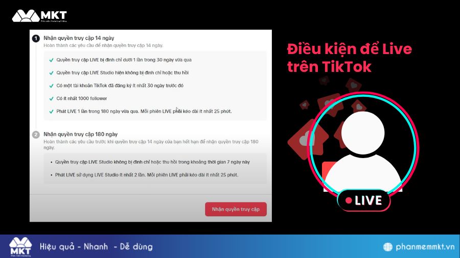 Một số điều kiện để có thể live TikTok