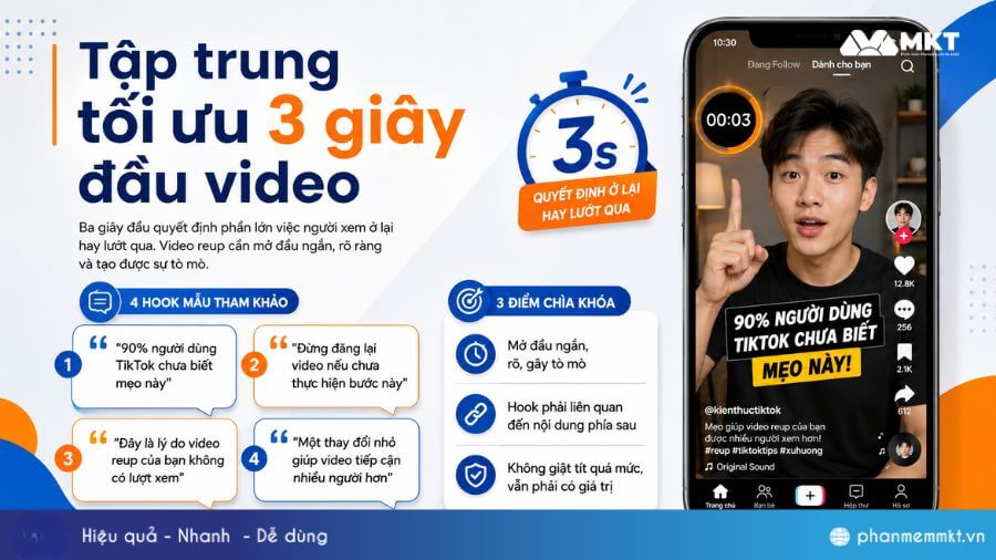Bật mí 9 cách reup video TikTok lên xu hướng ít ai biết 3 Tập trung tối ưu 3 giây đầu video