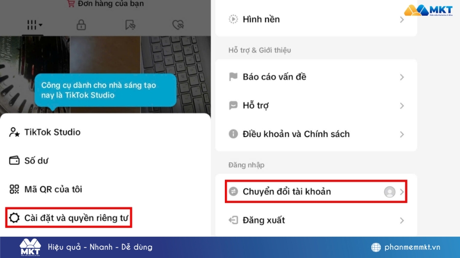 Chọn Cài đặt và quyền riêng tư > Chuyển đổi tài khoản