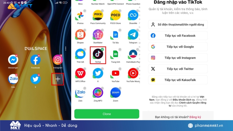 Tạo 2 tài khoản TikTok bằng ứng dụng thứ 3