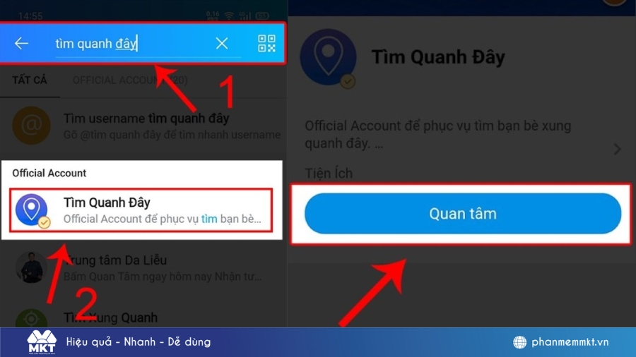 Chọn Official Account (OA) "Tìm Quanh Đây Zalo"