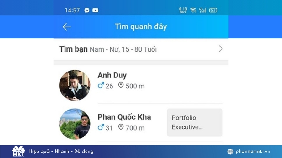 Danh sách người dùng xung quanh trên Zalo