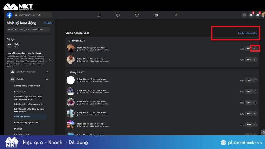 Xóa lịch sử video đã xem trên Facebook