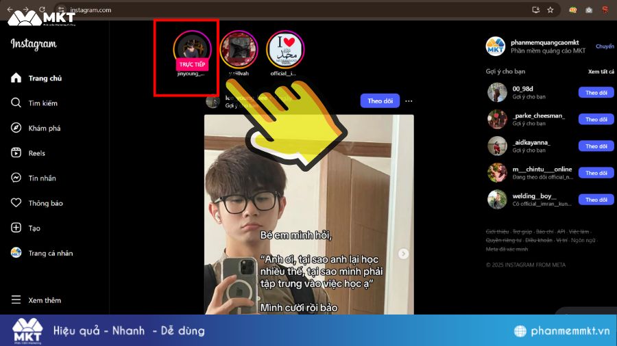 Cách xem live trên Instagram bằng máy tính