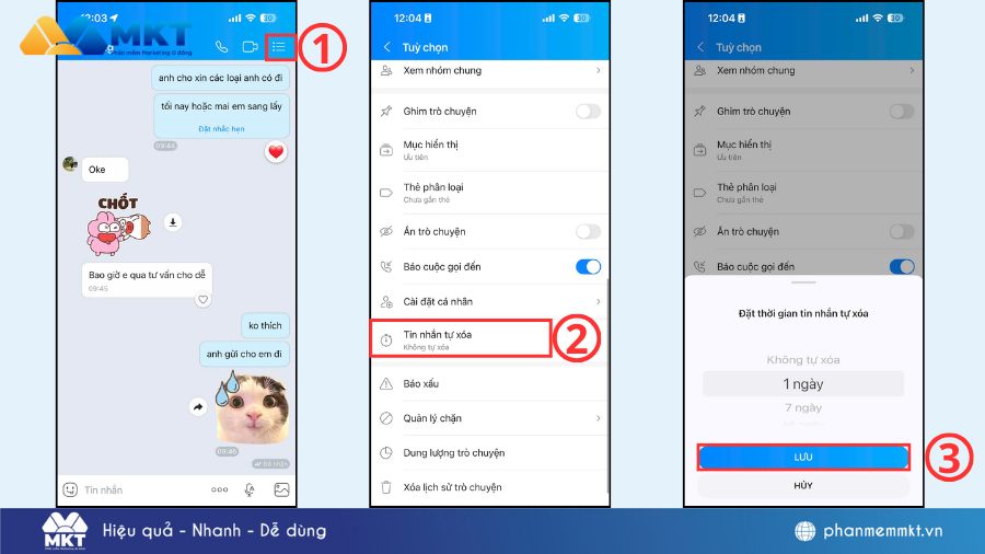 Cách xoá tin nhắn sau 1 ngày trên Zalo