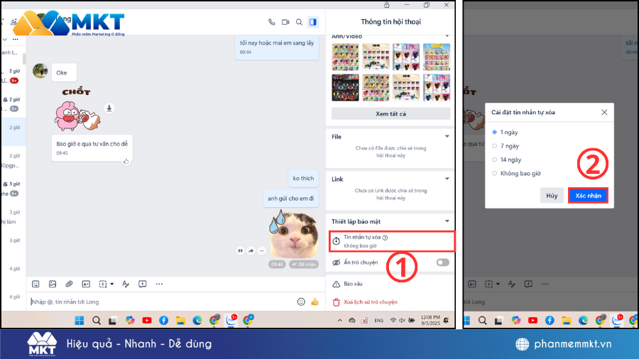 Cách xoá tin nhắn sau 1 ngày trên Zalo