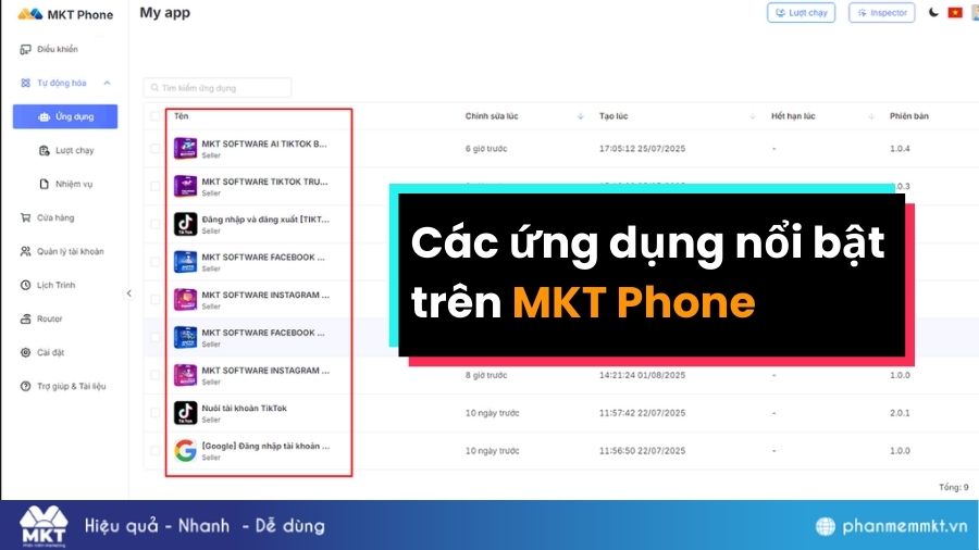 Một số ứng dụng trong MKT Phone 