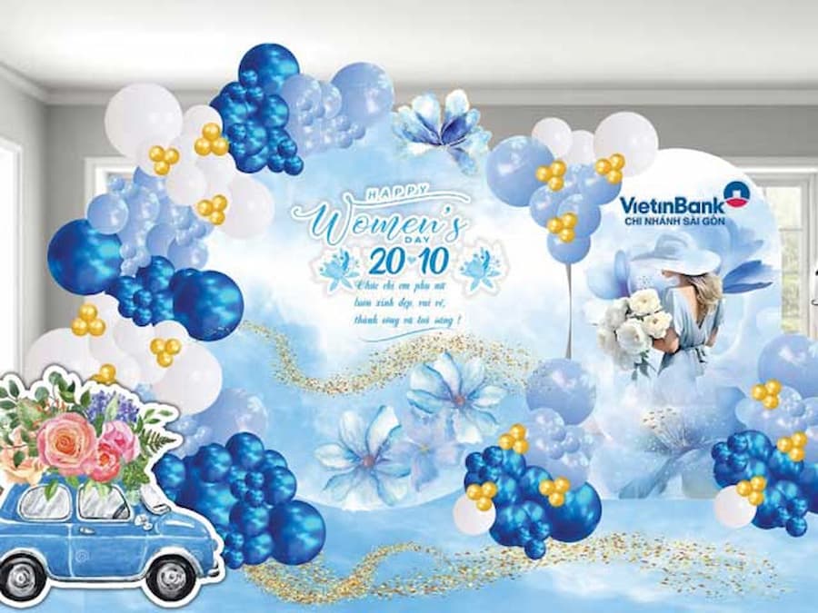 Background 20/10 sáng tạo màu xanh