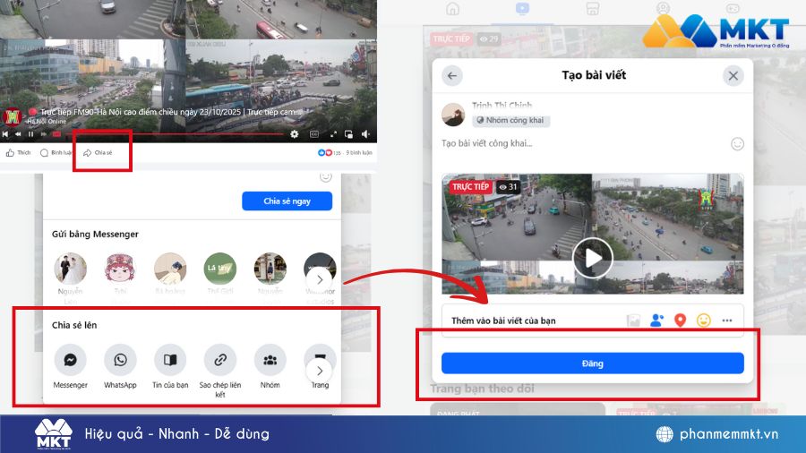 Cách chia sẻ livestream của người khác lên nhóm
