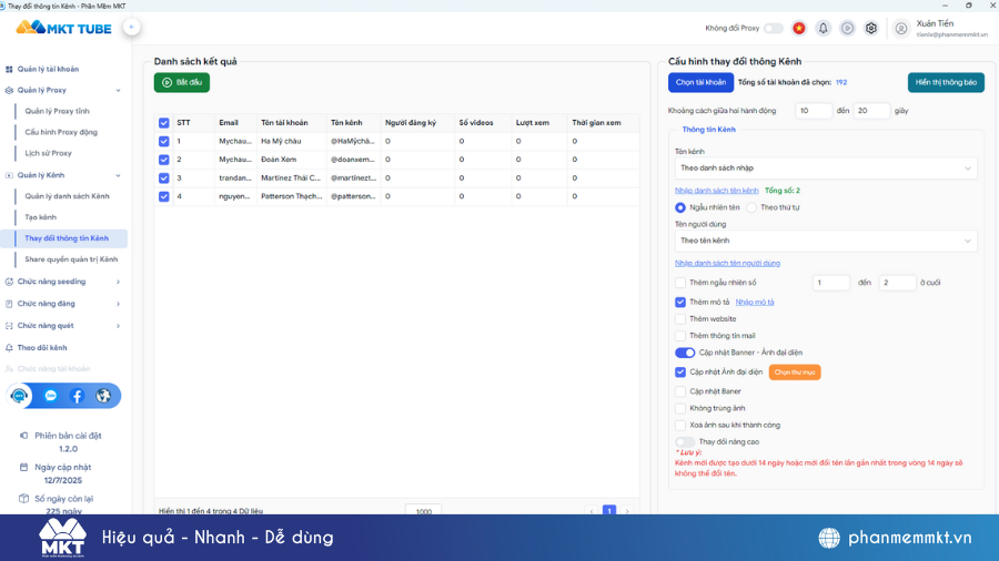 Quản lý kênh Youtube hàng loạt