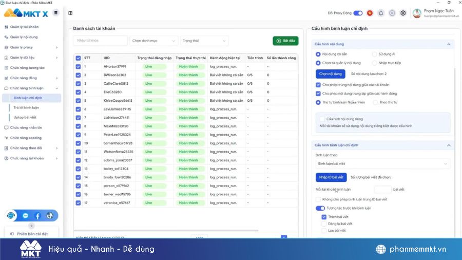 Chức năng bình luận tự động trên X của MKT X